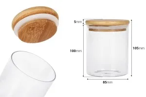 Petit pot rond en verre de 450ml avec couvercle en bois et bande élastique-2