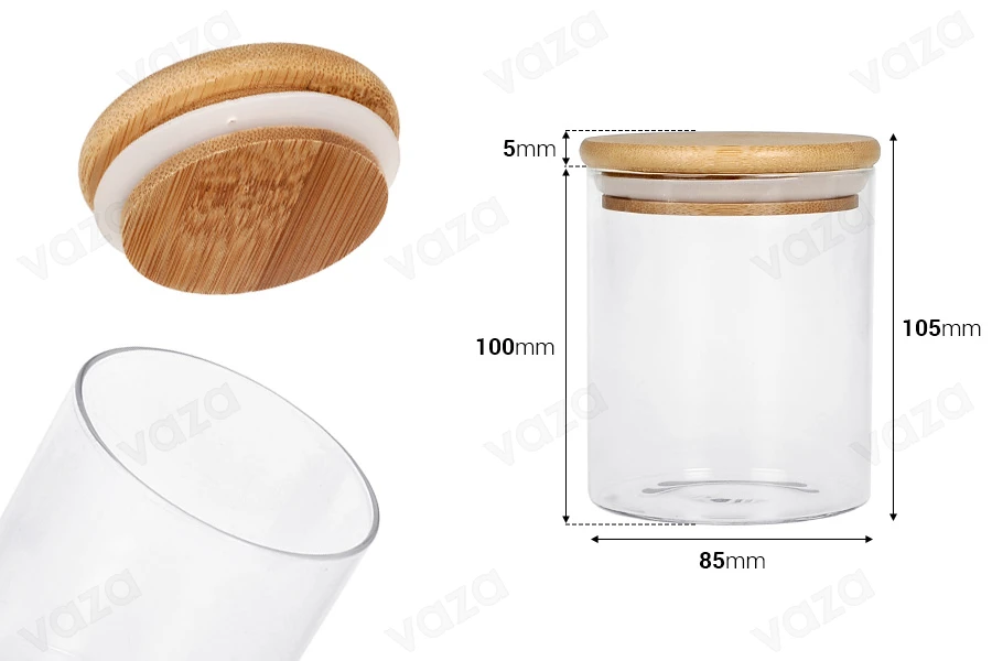 450ml Glas, rund mit Holzdeckel und Gummi 450ml Glas, rund mit Holzdeckel und Gummi-bildabmessungen