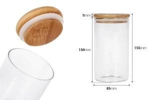 Βαζάκι γυάλινο 700 ml, στρογγυλό με ξύλινο καπάκι και λάστιχο-2