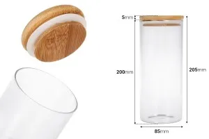 Petit pot rond en verre de 1000ml  avec couvercle en bois et bande élastique-2