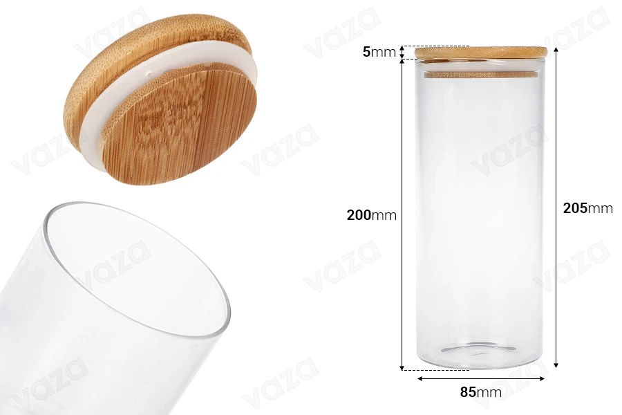 1000ml Glas, rund mit Holzdeckel und Gummi-bildabmessungen