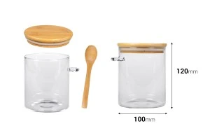 Βάζο 750 ml γυάλινο, στρογγυλό 100x120 mm με κουταλάκι και ξύλινο καπάκι-2