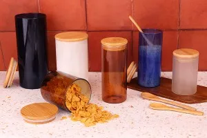 Βαζάκι γυάλινο 85x100 mm με ξύλινο καπάκι και λάστιχο-9