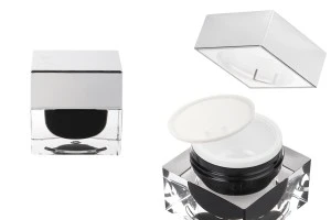 Elegant acrylic jar 15 ml for cream with a plastic liner and a silver cap-1
