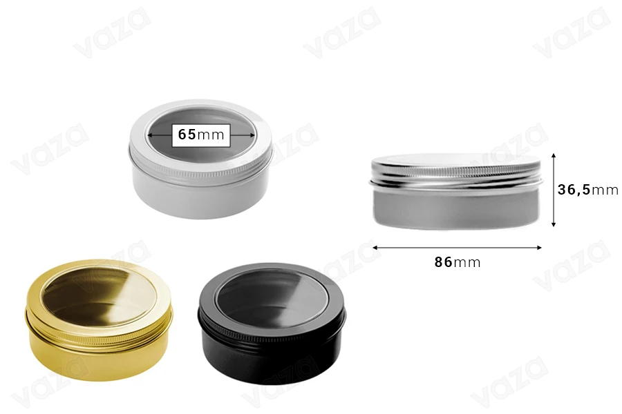 Pot en aluminium de 150ml avec fenêtre sur le couvercle - 12 pcs Pot en aluminium de 150ml avec fenêtre sur le couvercle - 12 pcs-εικόνα_διαστάσεις