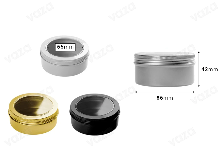 Βάζο αλουμινίου 200 ml με παράθυρο στο καπάκι - 12 τμχ Βάζο αλουμινίου 200 ml με παράθυρο στο καπάκι - 12 τμχ-εικόνα_διαστάσεις