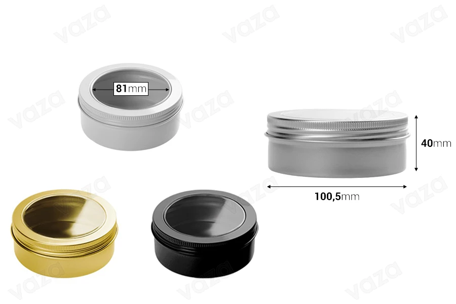 Vasetto in alluminio da 250 ml con finestra sul tappo - 12 pz Vasetto in alluminio da 250 ml con finestra sul tappo - 12 pz-dimensioni_immagine