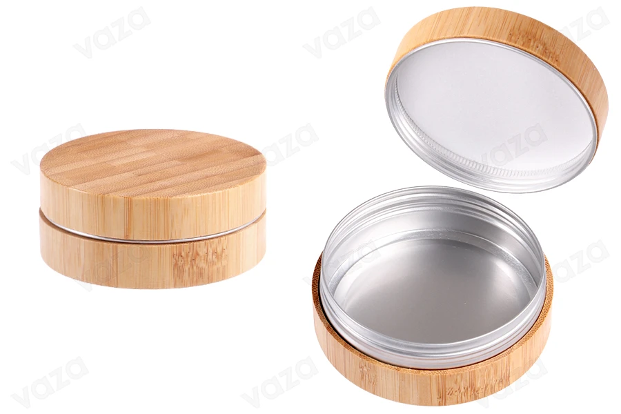 Βαζάκι αλουμινίου 100 ml με επικάλυψη bamboo και εσωτερικό παρέμβυσμα στο καπάκι-εικόνα_προϊοντική
