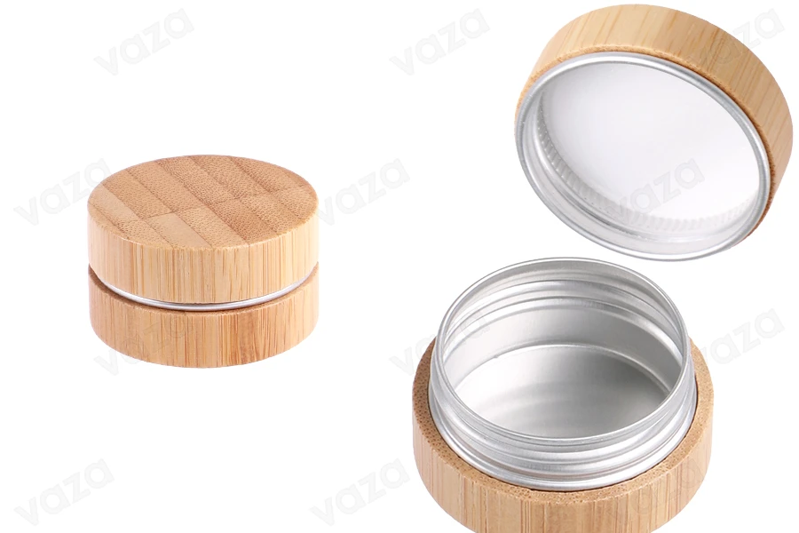 Βαζάκι αλουμινίου 17 ml με επικάλυψη bamboo και εσωτερικό παρέμβυσμα στο καπάκι-εικόνα_προϊοντική