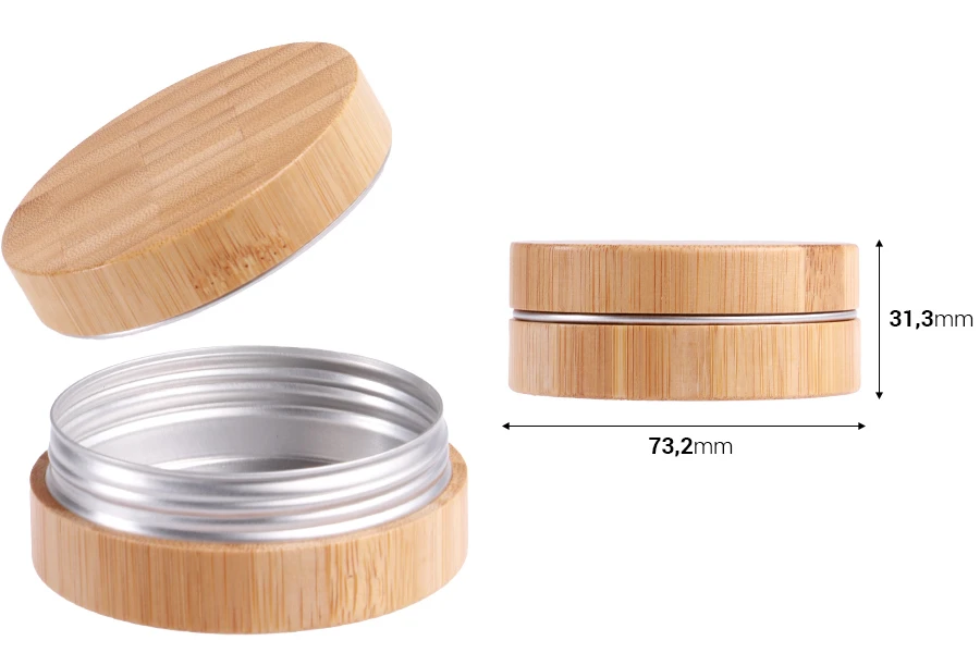 Βαζάκι αλουμινίου 60 ml με επικάλυψη bamboo και εσωτερικό παρέμβυσμα στο καπάκι - 12 τμχ Βαζάκι αλουμινίου 60 ml με επικάλυψη bamboo και εσωτερικό παρέμβυσμα στο καπάκι - 12 τμχ
