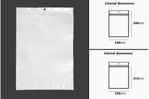 Σακουλάκια πλαστικά με κλείσιμο zip 240x340 mm, λευκή πίσω όψη και διάφανο μπροστά, με τρύπα και δυνατότητα σφράγισης με θερμοκόλληση - 100 τμχ-2