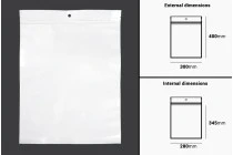 Σακουλάκια πλαστικά με κλείσιμο zip 300x400 mm, λευκή πίσω όψη και διάφανο μπροστά, με τρύπα και δυνατότητα σφράγισης με θερμοκόλληση - 100 τμχ