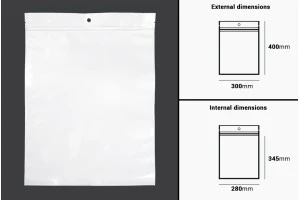 Σακουλάκια πλαστικά με κλείσιμο zip 300x400 mm, λευκή πίσω όψη και διάφανο μπροστά, με τρύπα και δυνατότητα σφράγισης με θερμοκόλληση - 100 τμχ-2