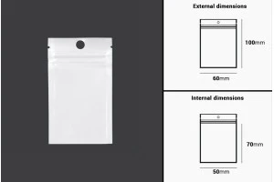 Σακουλάκια πλαστικά με κλείσιμο zip 60x100 mm, λευκή πίσω όψη και διάφανο μπροστά, με τρύπα και δυνατότητα σφράγισης με θερμοκόλληση - 100 τμχ-2