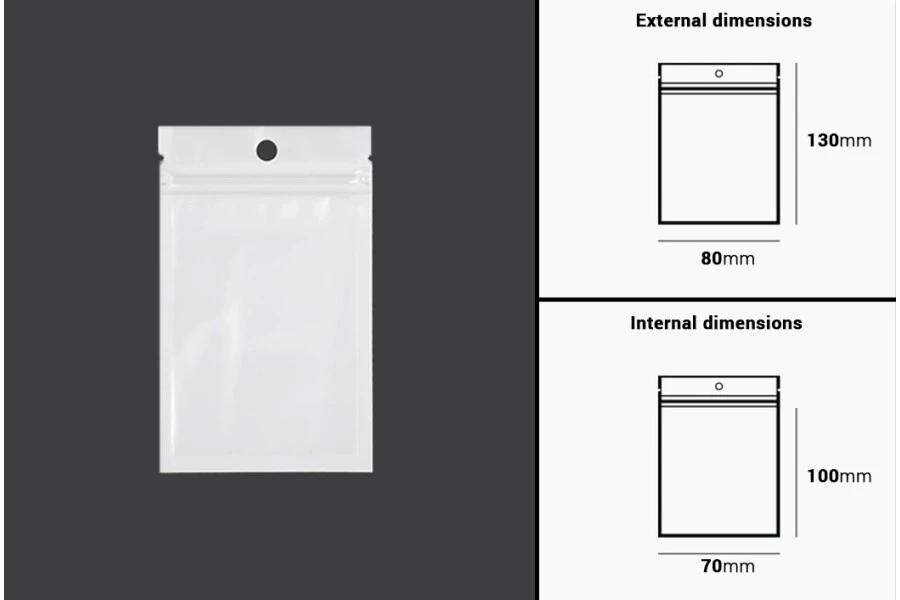 Σακουλάκια πλαστικά με κλείσιμο zip 80x130 mm, λευκή πίσω όψη και διάφανο μπροστά, με τρύπα και δυνατότητα σφράγισης με θερμοκόλληση - 100 τμχ Σακουλάκια πλαστικά με κλείσιμο zip 80x130 mm, λευκή πίσω όψη και διάφανο μπροστά, με τρύπα και δυνατότητα σφράγισης με θερμοκόλληση - 100 τμχ