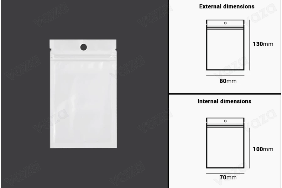 Σακουλάκια πλαστικά με κλείσιμο zip 80x130 mm, λευκή πίσω όψη και διάφανο μπροστά, με τρύπα και δυνατότητα σφράγισης με θερμοκόλληση - 100 τμχ Σακουλάκια πλαστικά με κλείσιμο zip 80x130 mm, λευκή πίσω όψη και διάφανο μπροστά, με τρύπα και δυνατότητα σφράγισης με θερμοκόλληση - 100 τμχ-εικόνα_διαστάσεις