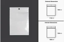 Σακουλάκια πλαστικά με κλείσιμο zip 110x160 mm, λευκή πίσω όψη και διάφανο μπροστά, με τρύπα και δυνατότητα σφράγισης με θερμοκόλληση - 100 τμχ Σακουλάκια πλαστικά με κλείσιμο zip 110x160 mm, λευκή πίσω όψη και διάφανο μπροστά, με τρύπα και δυνατότητα σφράγισης με θερμοκόλληση - 100 τμχ