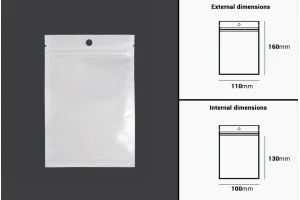 Σακουλάκια πλαστικά με κλείσιμο zip 110x160 mm, λευκή πίσω όψη και διάφανο μπροστά, με τρύπα και δυνατότητα σφράγισης με θερμοκόλληση - 100 τμχ-2