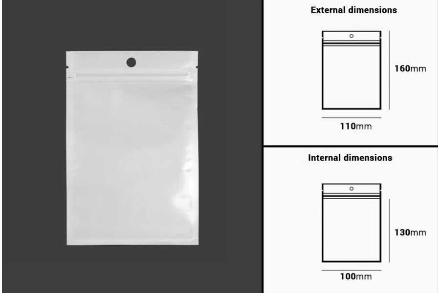 Σακουλάκια πλαστικά με κλείσιμο zip 110x160 mm, λευκή πίσω όψη και διάφανο μπροστά, με τρύπα και δυνατότητα σφράγισης με θερμοκόλληση - 100 τμχ Σακουλάκια πλαστικά με κλείσιμο zip 110x160 mm, λευκή πίσω όψη και διάφανο μπροστά, με τρύπα και δυνατότητα σφράγισης με θερμοκόλληση - 100 τμχ