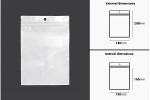 Σακουλάκια πλαστικά με κλείσιμο zip 140x200 mm, λευκή πίσω όψη και διάφανο μπροστά, με τρύπα και δυνατότητα σφράγισης με θερμοκόλληση - 100 τμχ-2