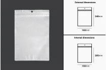 Σακουλάκια πλαστικά με κλείσιμο zip 160x240 mm, λευκή πίσω όψη και διάφανο μπροστά, με τρύπα και δυνατότητα σφράγισης με θερμοκόλληση - 100 τμχ Σακουλάκια πλαστικά με κλείσιμο zip 160x240 mm, λευκή πίσω όψη και διάφανο μπροστά, με τρύπα και δυνατότητα σφράγισης με θερμοκόλληση - 100 τμχ