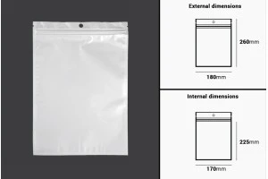 Σακουλάκια πλαστικά με κλείσιμο zip 180x260 mm, λευκή πίσω όψη και διάφανο μπροστά, με τρύπα και δυνατότητα σφράγισης με θερμοκόλληση - 100 τμχ-2