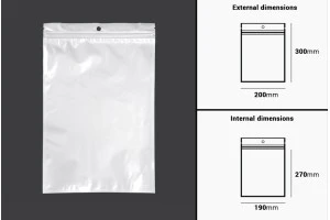 Σακουλάκια πλαστικά με κλείσιμο zip 200x300 mm, λευκή πίσω όψη και διάφανο μπροστά, με τρύπα και δυνατότητα σφράγισης με θερμοκόλληση - 100 τμχ-2