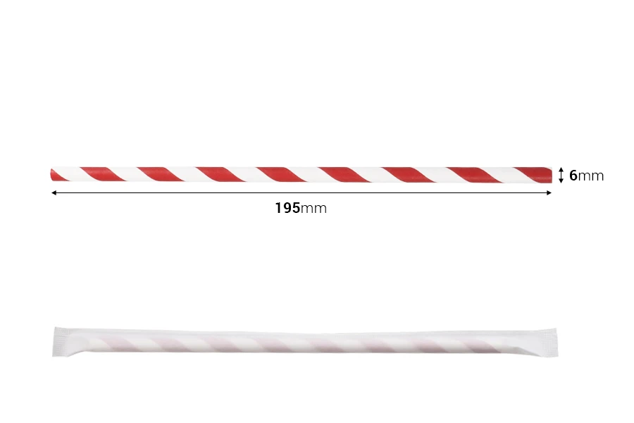 Καλαμάκια χάρτινα, οικολογικά 195x6 mm σε διάφορα χρώματα - 100 τμχ (ατομική συσκευασία)
