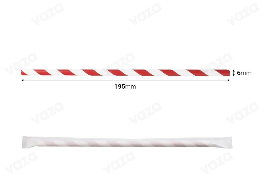 Cannucce di carta, ecologiche 195x6 mm in vari colori - 100 pz (confezione singola)-dimensioni_immagine