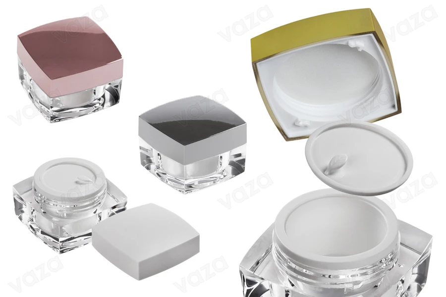 Kavanoz elegant katror për krem 15 ml, me mbulesë-mbrojtëse në kapak dhe plastike në kavanoz-εικόνα_προϊοντική