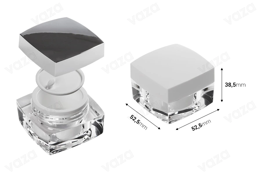 Kavanoz elegant katror për krem 15 ml, me mbulesë-mbrojtëse në kapak dhe plastike në kavanoz-εικόνα_διαστάσεις