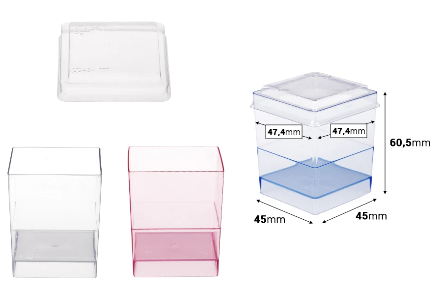 Squared cup 80 ml with cap for sweets - 48 pcs Squared cup 80 ml with cap for sweets - 48 pcs