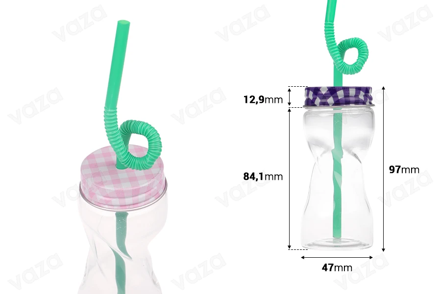 Bottiglietta di vetro da 80 ml con tappo e cannuccia. Bottiglietta di vetro da 80 ml con tappo e cannuccia.-dimensioni_immagine