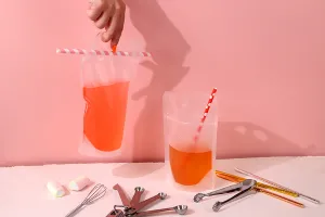 Transparent Doypack stand-up pouch 250 ml with zipper and holes for a drinking straw and carrying around - 50 pcs.-4