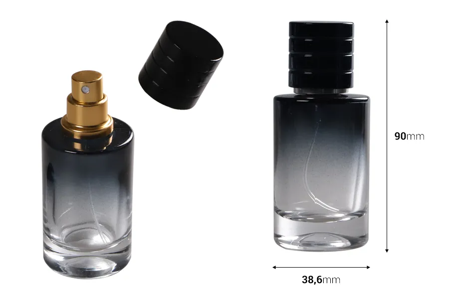 Γυάλινη φιάλη αρωμάτων 30 ml με σπρέι και μαύρο καπάκι (PP 15)
