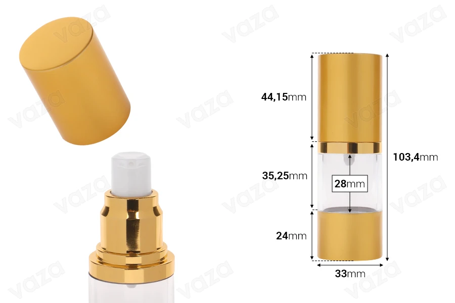 Μπουκάλι airless για κρέμα 15 ml με πλαστικό, διάφανο σώμα, καπάκι και βάση αλουμινίου σε χρυσό ΜΑΤ Μπουκάλι airless για κρέμα 15 ml με πλαστικό, διάφανο σώμα, καπάκι και βάση αλουμινίου σε χρυσό ΜΑΤ-εικόνα_διαστάσεις