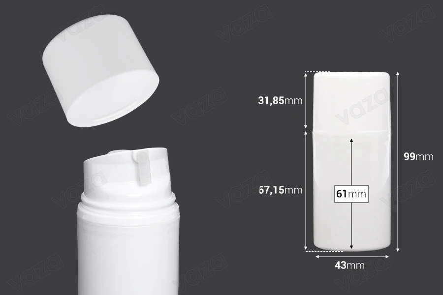 Bottiglia airless in plastica da 50 ml per creme.-dimensioni_immagine
