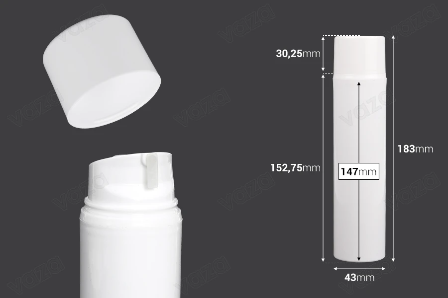 Bottiglia Airless a tubo stretto da 150 ml per creme. Bottiglia Airless a tubo stretto da 150 ml per creme.-dimensioni_immagine