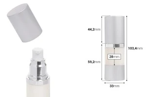 Bottiglia airless per creme da 15 ml con corpo in plastica opaca, tappo e base in alluminio color argento.-2