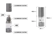 Μπουκάλι airless για κρέμα 15 ml με ακρυλικό διάφανο σώμα και πλαστικό ασημί ματ καπάκι