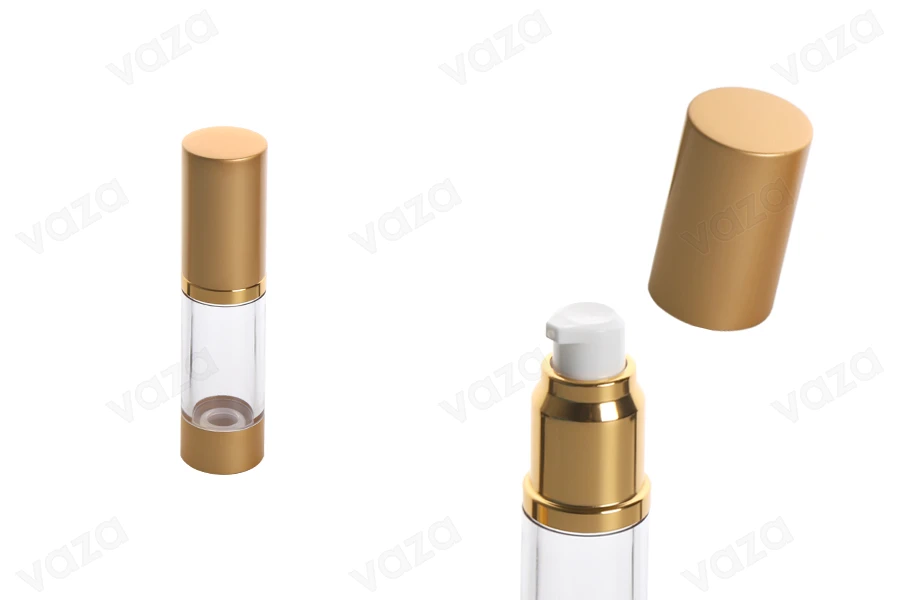 Μπουκάλι airless για κρέμα 15 ml με ακρυλικό διάφανο σώμα και πλαστικό χρυσό ματ καπάκι Μπουκάλι airless για κρέμα 15 ml με ακρυλικό διάφανο σώμα και πλαστικό χρυσό ματ καπάκι-εικόνα_προϊοντική