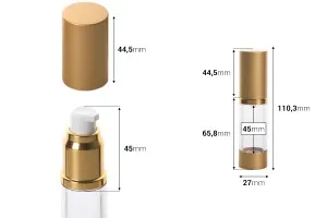 15ml airless cream bottle with transparent plastic body and plastic gold matte cap and bottom-2