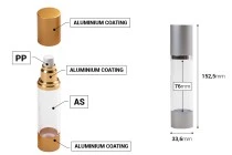 Μπουκάλι airless για κρέμα 50 ml με ακρυλικό, διάφανο σώμα, καπάκι και βάση αλουμινίου σε 2 χρώματα