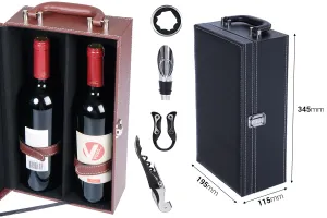 Étui de luxe pour 2 bouteilles de vin avec accessoires et doublure en cuir noir ou marron-2