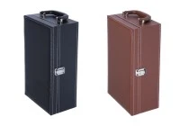 Luxury case for 2 wine bottles with accessories and leather lining in black or brown Luxury case for 2 wine bottles with accessories and leather lining in black or brown