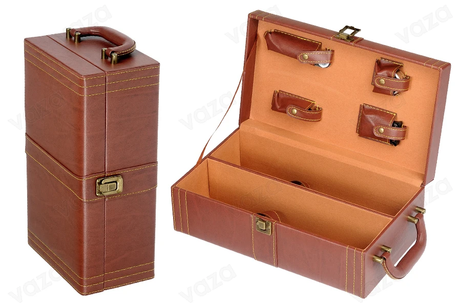 Luxury case for 2 wine bottles with accessories and brown leather coating-image_product