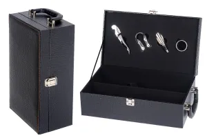 Étui de luxe pour 2 bouteilles de vin avec accessoires et doublure en cuir noir
