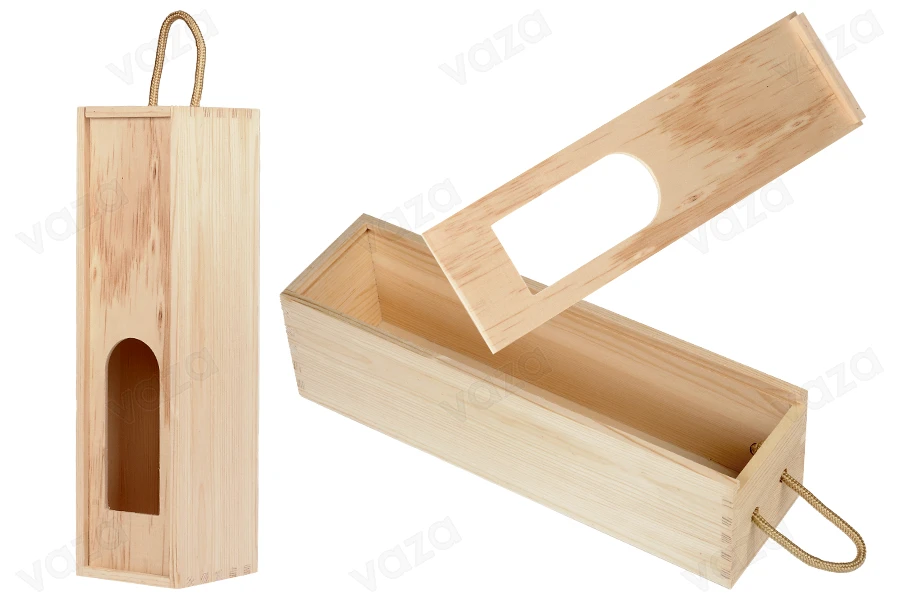 Wooden wine bottle storage box with handle and window-image_product