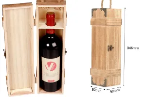 Boîte de rangement pour bouteilles de vin en bois avec poignée-2