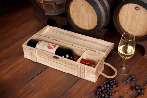 Boîte de rangement pour bouteilles de vin en bois avec poignée-3